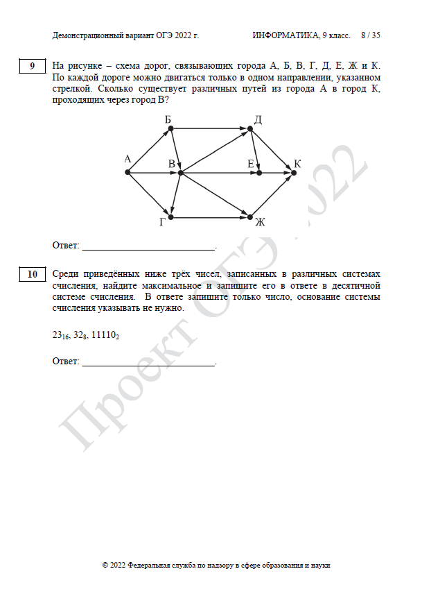 Демоверсия ОГЭ информатика 2022