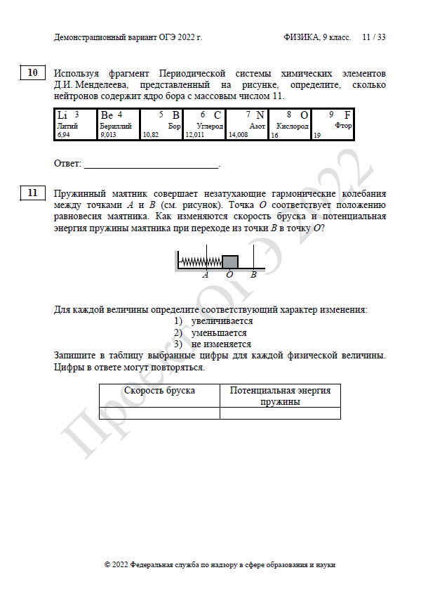 Демоверсия ОГЭ по физике 2022